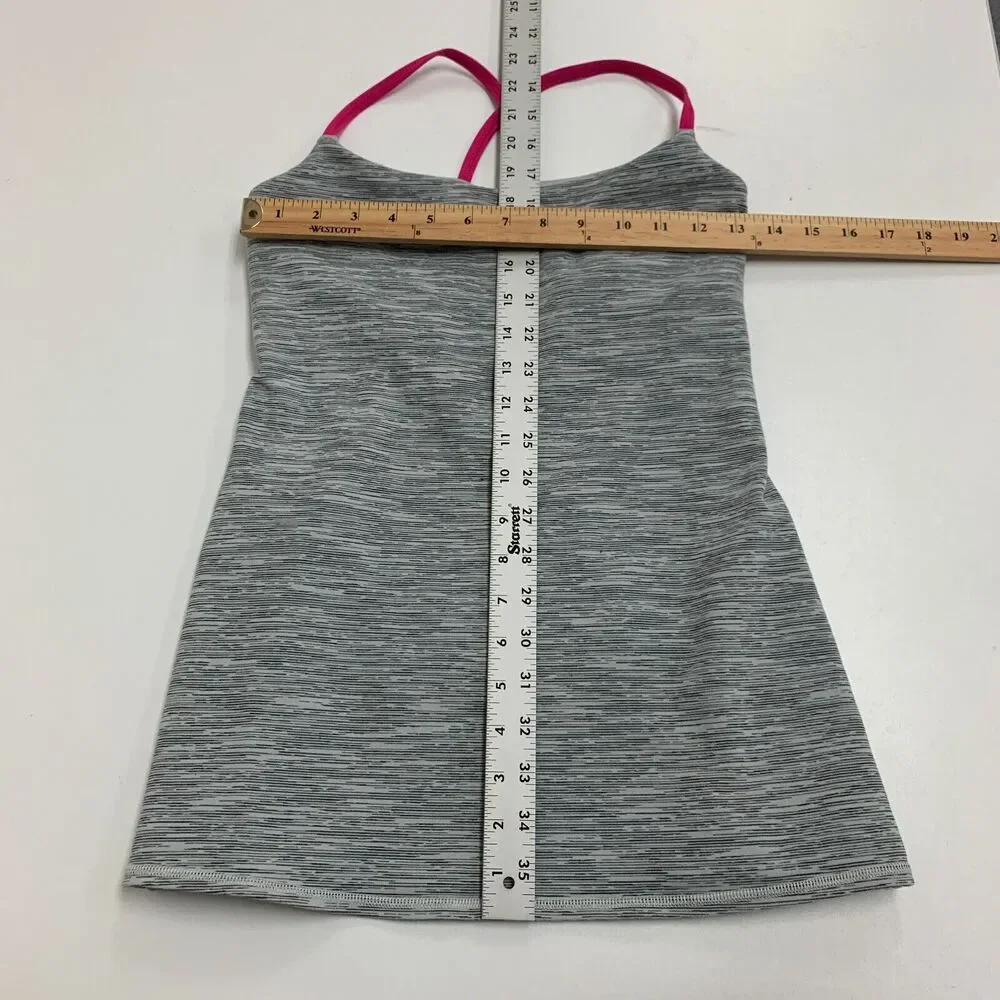 Lululemon Dancing Warrior Tank Top Womens 6 Gray Pink Strappy Shelf Bra Athletic